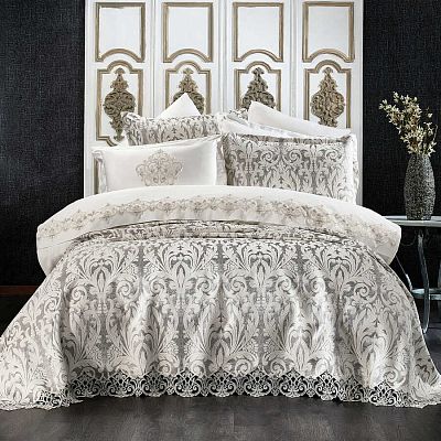 Комплект ZEBRA "ASTOR DAMASK" (Покрывало+постельное белье) евро 9 предметов Y 856 GRİ/серый