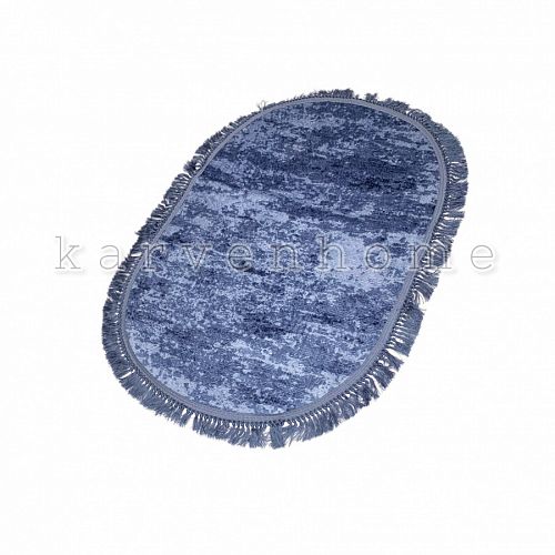 Набор ковриков для ванной Карвен BUKET SACAKLI OVAL/софт жаккард с бахрамой  KV 417 indigo/индиго.