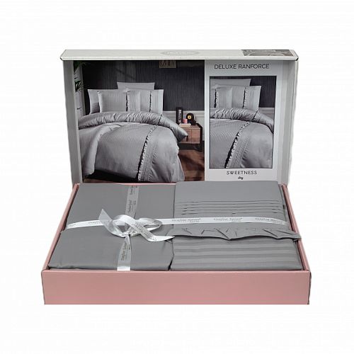 Постельное белье "Карвен" DELUXE ранфорс евро Sweetness grey (Акция)