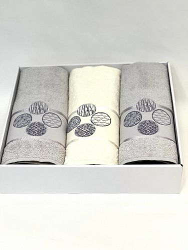 Набор полотенец Карвен "DORT DAIRE" махра 50*90(2)/70*140 HS 1643 v-7 крем/св.серый