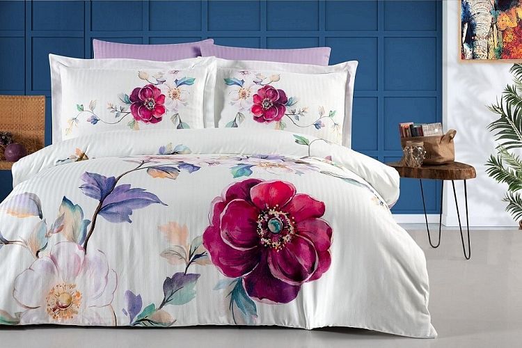 Постельное белье Карвен Stripe Satin с цветным принтом семейное N251-SB020 (7пр.) (Акция)
