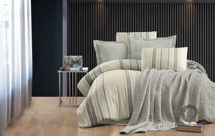 Комплект ZEBRA LADEN (Покрывало+постельное белье) евро 7 предметов Y 892 gri/серый (Акция)