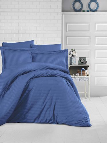 Постельное белье "Карвен" сатин 1,5 спальн. Cizgili Dark Blue