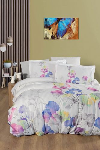 Постельное белье Карвен Stripe Satin с цветным принтом 1.5 спальное N249 -SB010(4пр.) (Акция)