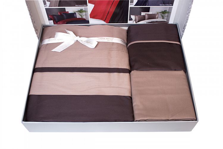 Постельное белье (Сатин де люкс) семейное (Serenity dark brown/mink)