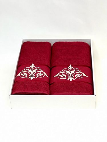 Набор полотенец Карвен "DAMAKS" махра 50*90/70*140 HS 1654 v11 бордовый