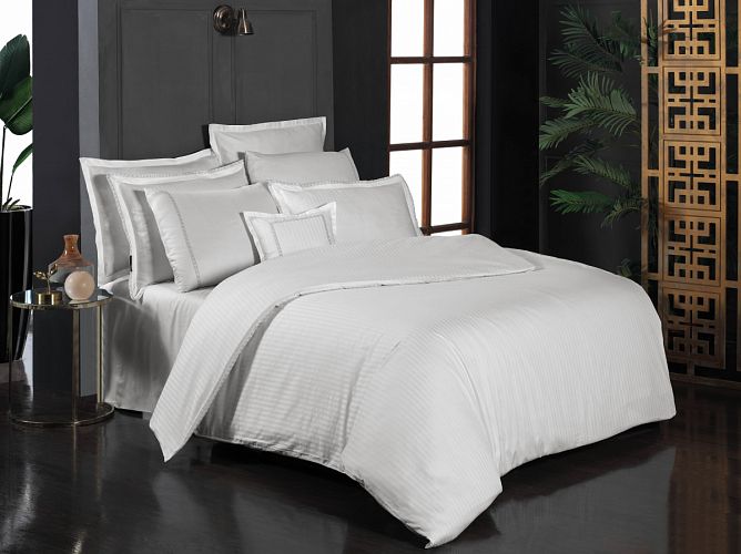 Постельное белье "Sarev" Sport&Chic премиум сатин 260 tc 1.5 спальное JACQUARD STRIPE v1Beyaz