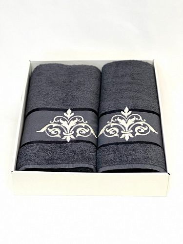 Набор полотенец Карвен "DAMAKS" махра 50*90/70*140 HS 1654 v15 антрацит