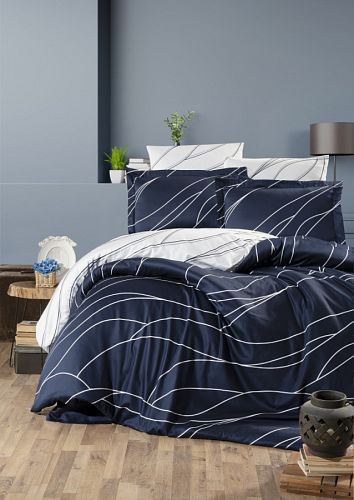 Постельное белье "Карвен" сатин евро (Mesi navy blue)