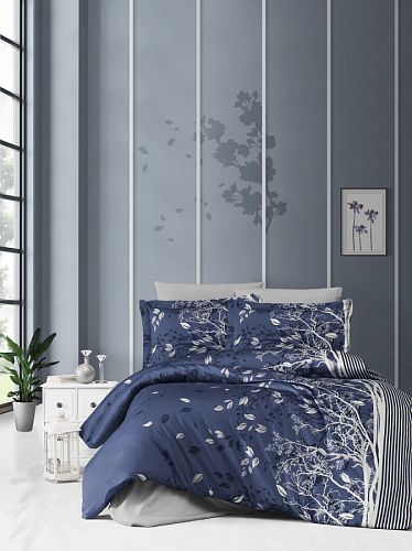 Постельное белье "Карвен" сатин семейное Living Navy Blue