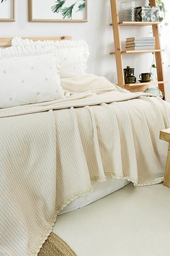 Летний комплект Zebra Casa (покрывало пике +постельное белье) евро РТ357 ROSY Bej