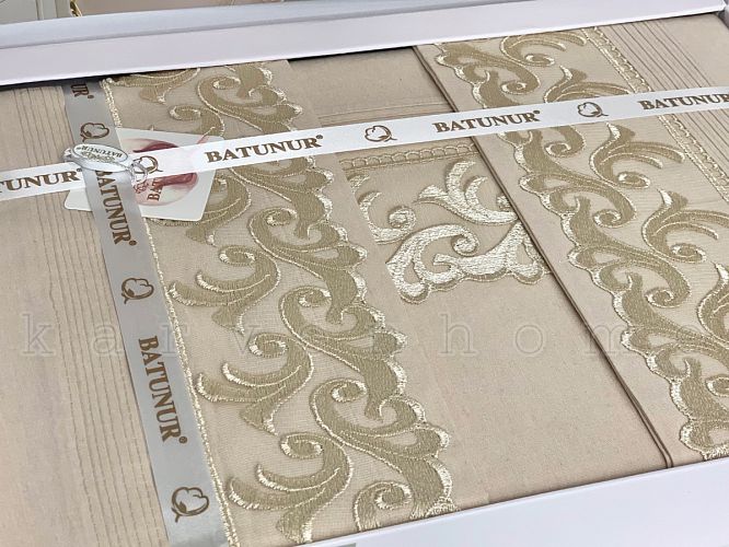 Постельное белье BATUNUR "NURSUM" люкс акфил с кружевом евро N274 v5 cappucino/капучино