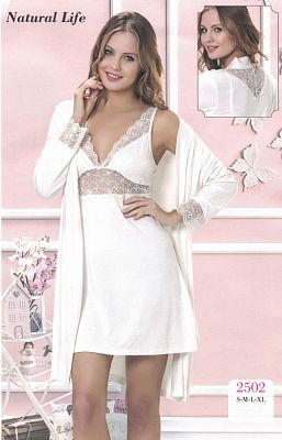 Комплект Karven (халат одн. + сорочка кор.) жен DO 8 (2502) Ecru XL