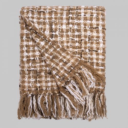 Плед SAREV с бахрамой шерсть/акрил 130*180 РL039 JESS Taba