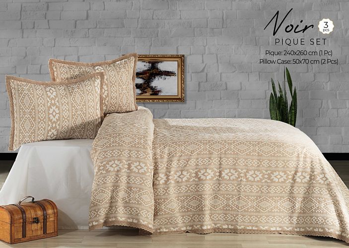Комплект EVLEN "NOIR" пике (покрывало+наволочкой) евро 3 пр (240*260 / 50*70) Y 912 bej/бежевый (Акция)