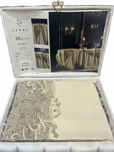 Скатерть Cундук Flora Krem/Cappicino 180*280 с салфетками (12 шт) 30*30 26 пр