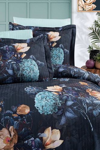 Постельное белье Карвен Stripe Satin с цветным принтом семейное N251-SB017 (7пр.) (Акция)