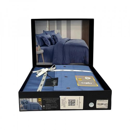 Постельное белье "Sarev" премиум сатин 300 tc евро N380 MONOCHROME v14/Royal-Blue