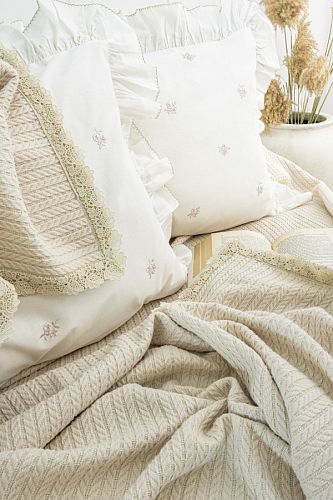 Летний комплект Zebra Casa (покрывало пике +постельное белье) евро РТ357 ROSY Bej