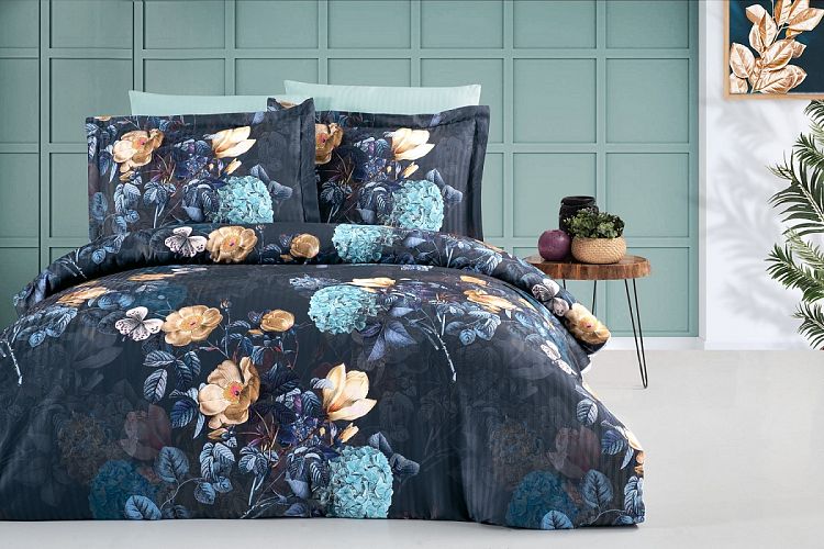 Постельное белье Карвен Stripe Satin с цветным принтом семейное N251-SB017 (7пр.) (Акция)