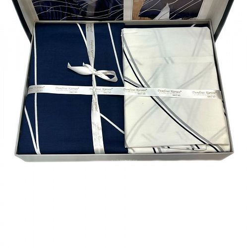 Постельное белье "Карвен" сатин евро (Mesi navy blue)