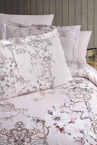 Постельное белье Карвен Stripe Satin с цветным принтом евро N250 -SB008(6пр.) (Акция)