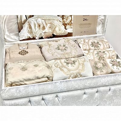 Комплект-сундук ZEBRA CASA "FLORANSA" с вышивкой евро (24 предмета) Y 811