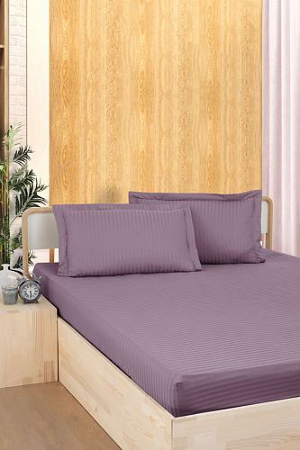 Простынь Карвен Stripe Satin на резинке+наволочка 100*200 +33см/ 50*70(1)+5см сатин murdum/лиловый (Акция)